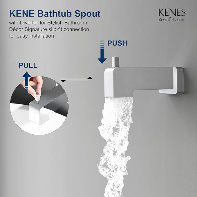 KENES Polished Chrome Tub and Shower Trim Kit, Shower Faucet with 8-Inch Rain Shower Head, Modern Single-Spray Shower Faucet Set, KE-6024A-5 (Shower Valve Included)