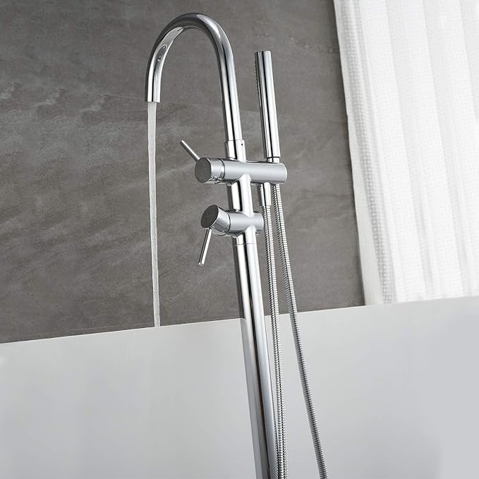 Freestanding Bathtub Faucet Tub Filler Faucets Chrome Floor Mounted Brass Bathroom Faucets with Handheld Shower