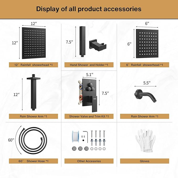 VANFOXLE Shower Faucet Set Matte Black Shower System,Push Button Diverter Shower Faucet with 2 in 1 Handheld,Ceiling Mount Increased Thickness 12 Inch Shower Head with 6 Inch Wall Mount Shower Head