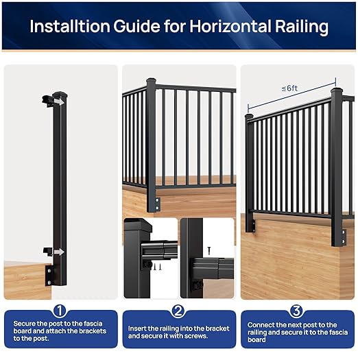 1 Pack 2.56 in. x 2.56 in. x 46 in. Aluminum Side Mount Railing Post for 36" Stair or Level Railing Kit, Black Textured Powder-Coat Finish Fascia Mount Post Outer Corner Side Post
