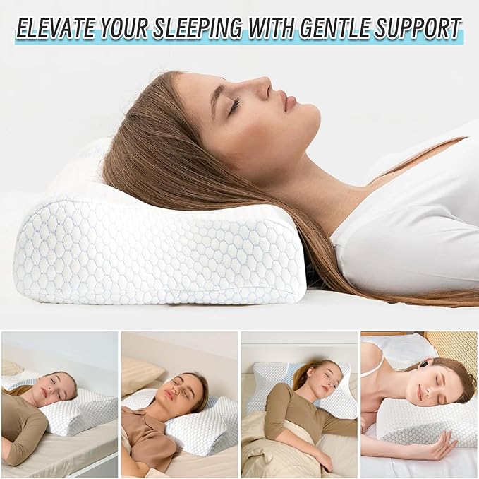 Gute Contour Memory Foam Pillow for Neck Pain Relief, Ergonomic Two Heigths Cervical Pillow for Sleep, Neck Pillow with Washable Cover, Bed Pillows for Side, Back and Stomach Sleepers, Standard