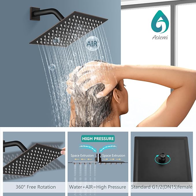Aolemi Shower System with Rainfall Shower Head and Handheld Wall Mount,High Pressure Shower Faucet Set Fixture Combo with 2 in 1 Handheld Spray Rough-in Valve,8 Inch Shower Head Oil Rubbed Bronze