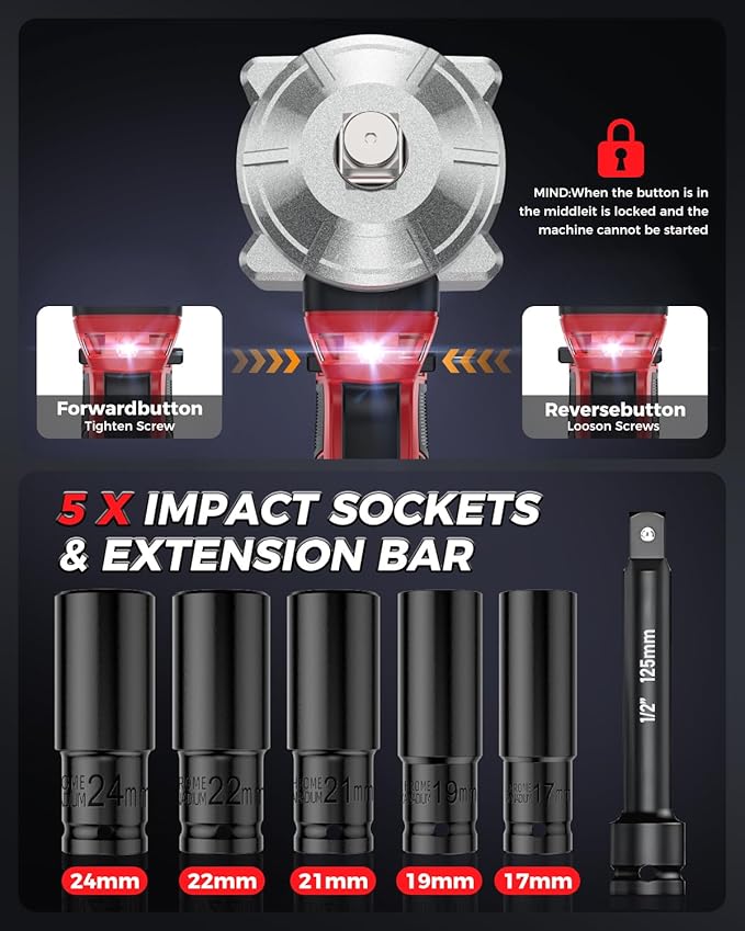 Cordless Impact Wrench, 1200Nm(900 Ft-lbs)1/2" Brushless Impact Gun, 2x4.0AH Batteries Electric Impact Motor Variable Speeds, 21V High Torque Power Impact Driver Ideal for Car, DIY, and Truck RV/Mower