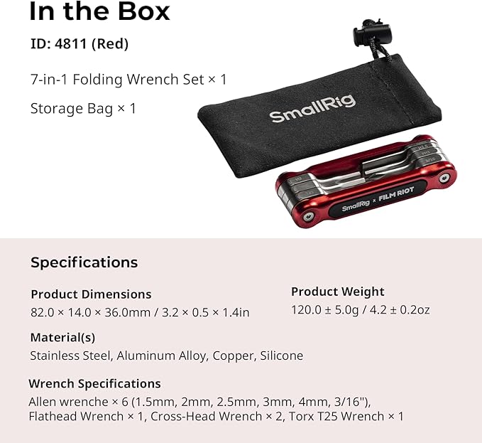 SmallRig x FILM RIOT 7-in-1 Folding Tool Set with Screwdrivers and Hex Key Wrenches, Multiple Angle Positioning, Portable and Compact Design (Red) - 4811