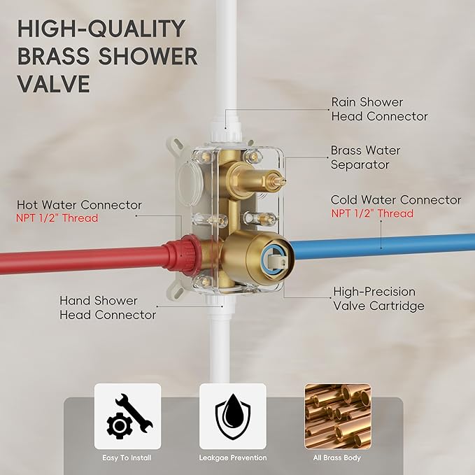 Alesco Shower Faucet Set, Gold Shower System with 12-Inch High-Pressure Rainfall Showerheads and Handheld Spray combo, Showerfixture Include Valve and Trim Kit, Brushed Gold