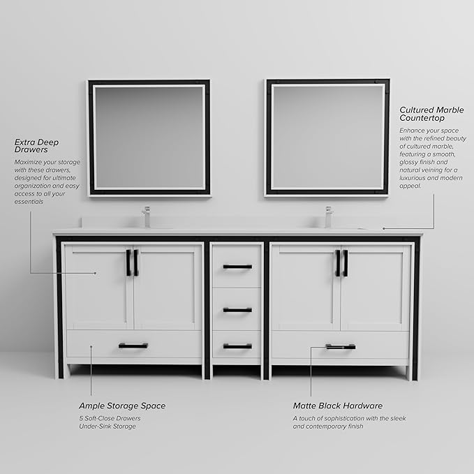 Augustine 84 in. W X 22 in. D White Double Bath Vanity Cabinet Without Countertop