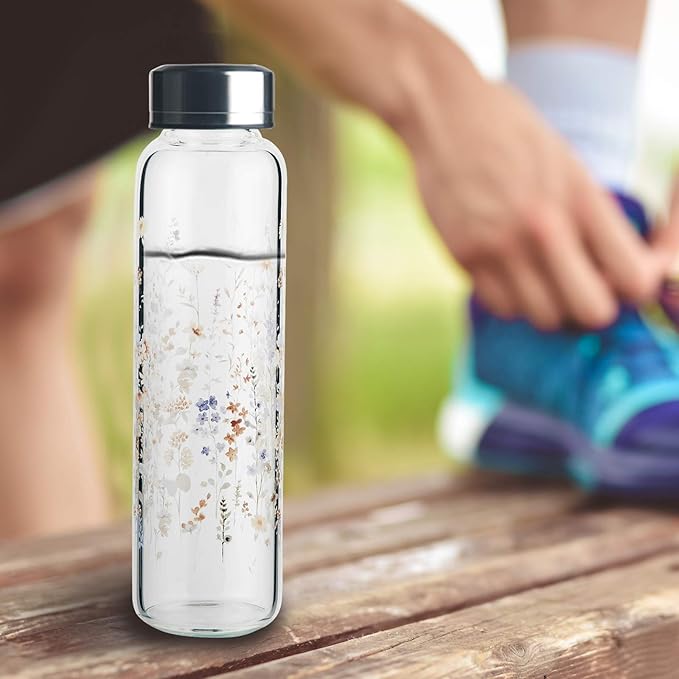 Borosilicate Glass Water Bottle, Sports Glass Drinking Bottle with Neoprene Sleeve and Stainless Steel Lid 16oz / 32oz