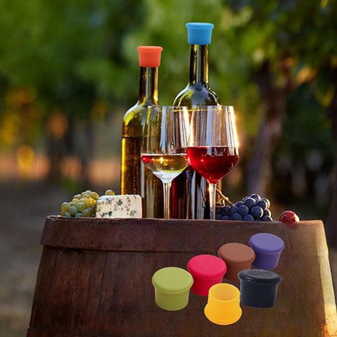 10pcs Wine Stoppers,Silicone Wine Bottle Caps,Reusable Sealer Covers, Different types of bottle stoppers for Corks to Keep Wine Fresh (brown)