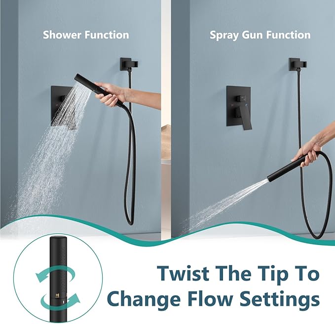 Aolemi Shower System with Rainfall Shower Head and Handheld Wall Mount,High Pressure Shower Faucet Set Fixture Combo with 2 in 1 Handheld Spray Rough-in Valve,10 Inch Shower Head Matte Black