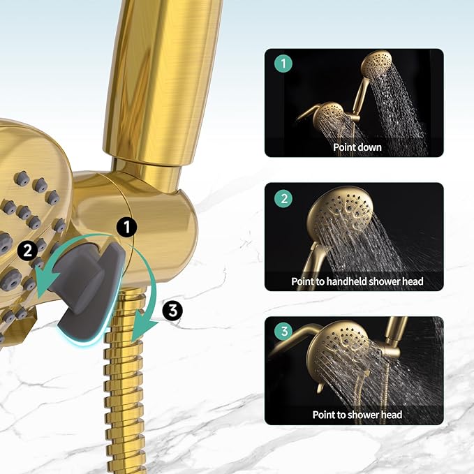 SR SUN RISE 5-Spray Dual Shower Head Cmbo Tub Faucet Set 3-Way Shower Head and Hand Held Shower Tub Faucets Sets Complete Single-Handle Tub and Shower Trim Kit, Brushed Gold (Valve Include)