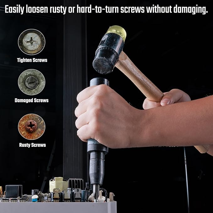 DURATECH 1/2 Inch Hand Impact Driver Set, Manual Reversible Impact Screwdriver Set, S2 Steel Bits, 5-Piece, for Tighten/Loosen Rusted or Frozen Fasteners, Organized in Storage Case