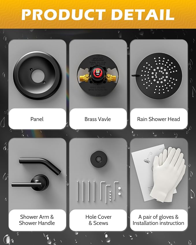 Black Bathroom Shower Faucet Set: WOWOW Shower Combo Set with 6-Inch Rain Shower Head, Single Handle Shower Trim Kit Modern Shower System High Pressure (Valve Include)