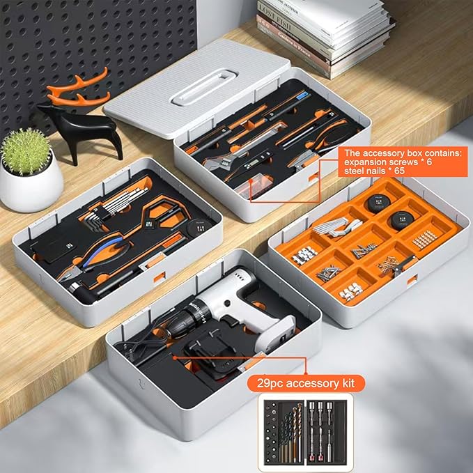Tool Set for Home with 24V Power Cordless Drill Hand Repair Tool Box Set,589 Piece 4 Floors Chest with Drawers, power combo kits Gifts for New Homeowners Suitable for Work,Home,Diy