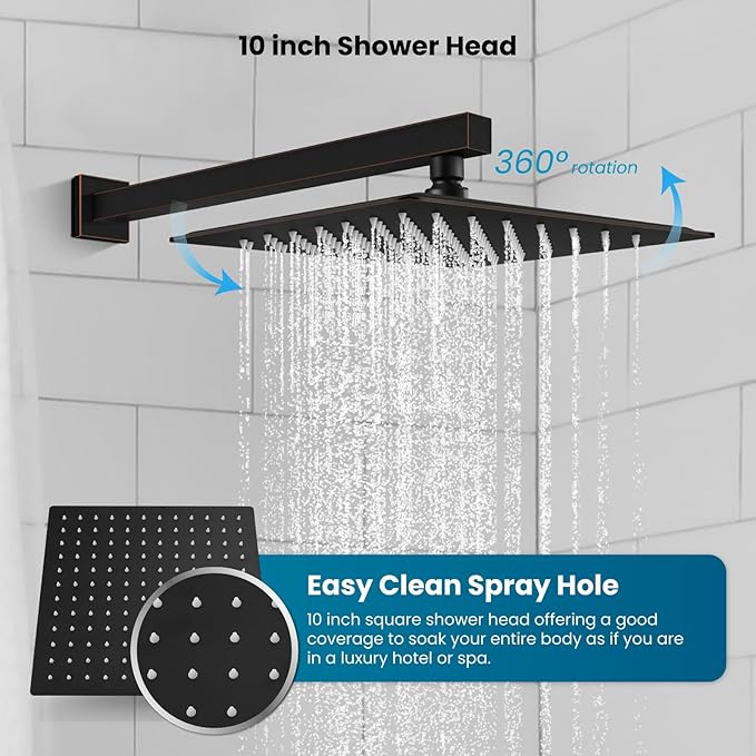 gotonovo Shower System with Tub Spout,Waterfall Tub Shower Faucet Set for Bathroom Head and Handle Set Wall Mounted 3 Function Rough-in Valve and Trim Included 10 inch Shower Head Oil Rubbed Bronze