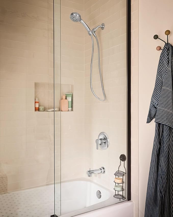 Moen Meena Chrome Single Handle Modern Tub and Shower Faucet with Handshower, Valve Included, 82618