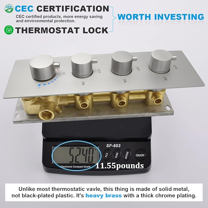 Enga Rain Shower Jet Thermostatic System Work At the Same Time, Body Spray with On-off Switch, 16inch Brushed Nickel Brass Faucet Complete Set