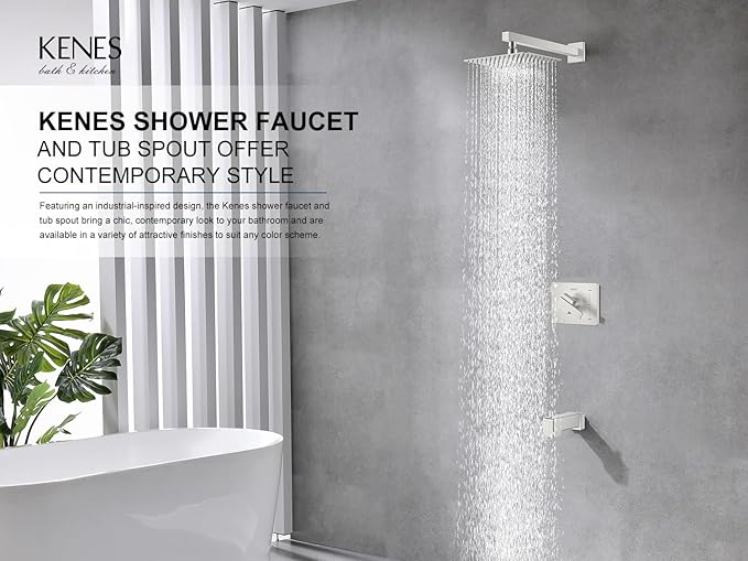 KENES Brushed Nickel Shower Faucet, Tub and Shower Trim Kit with 8-Inch Rain Shower Head, Modern Single-Spray Shower Faucet Set, KE-6024A (Shower Valve Included)
