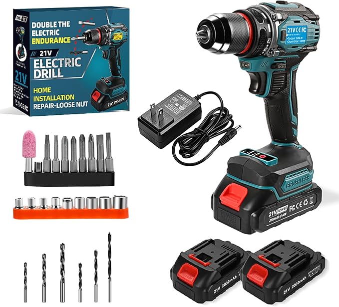 Cordless Drills Set, 21V Power Drill, Double 2000mAh Batteries Electric Drills, 2 Variable Speeds, 3/8" Keyless Chuck, 28 Piece Drill Driver Kit for Women's Garden DIY Projects (Blue)