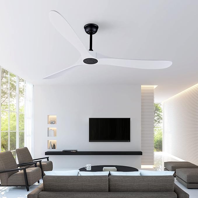 Bigzone 70" Large White Ceiling Fan With Remote Control, DC Motor Quiet Energy Saving,3 White Balsa Wood Blades,Outdoor/Indoor Ceiling Fan With Reversible Blades