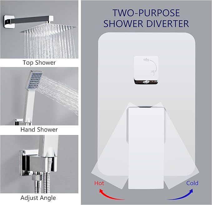 Bathroom Shower System 8 Inch Rain Shower Head and Handheld Wall Mounted, High Pressure Rainfall Dual Shower Combo Set with Valve and trim, Luxury Rain Mixer Brushed Silver Shower Faucet