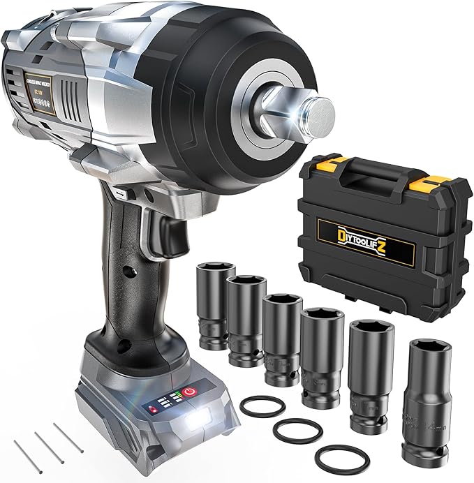 Cordless Impact Wrench 1/2 inch Compatible with Dewalt 20v Battery, 1700 Ft-lbs High Torque Impact Driver with 6Pcs Sockets & Storage Case, Brushless Electric Impact Gun with 4-Speed & LED Light