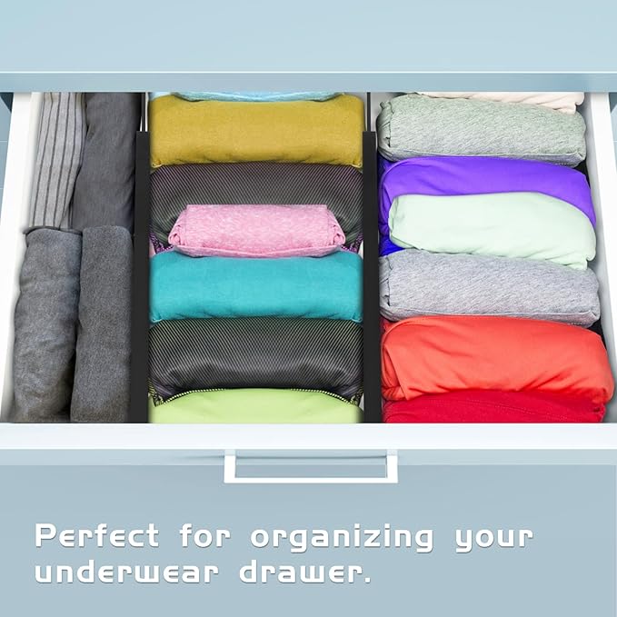 Bamboo Drawer Dividers Organizer with Inserts, Expandable from 12.5-21.7", Adjustable Drawer Organizer Separators for Utensils, Dresser, Bedroom, Bathroom, Closet, Clothing, Office (Black)