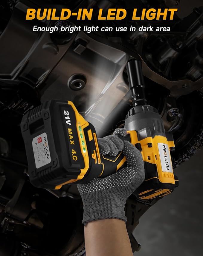 Cordless Impact Wrench 627Ft-lbs (850N.m) High Torque,1/2 inch Impact Wrench,2400 RPM Brushless Power Impact Gun with 2x 4.0 Ah Battery,Electric Impact Driver for Car Home