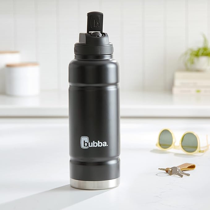 Bubba Trailblazer 40oz Vacuum-Insulated Stainless Steel Water Bottle with Straw & Carry Handle, Keeps Drinks Cold up to 24hrs, Great for Travel, Work, School, & More, Licorice