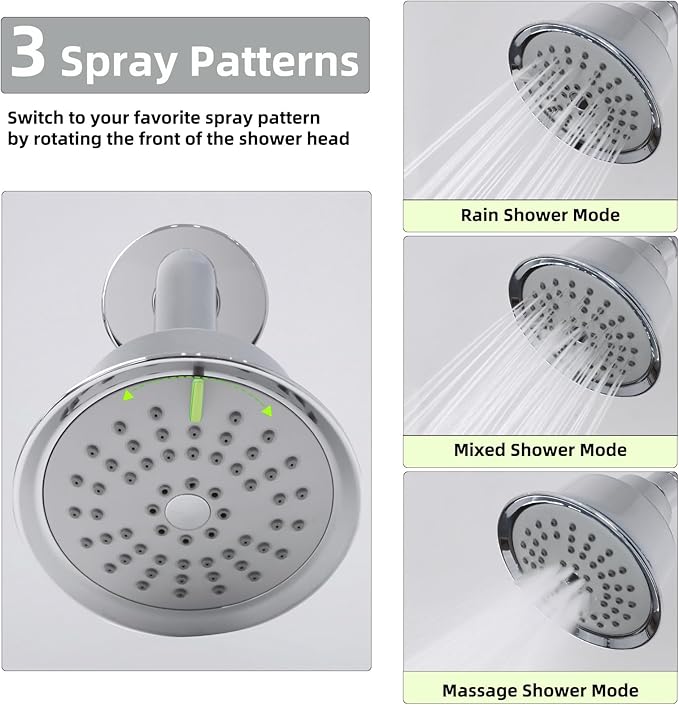 2 Handles Shower Faucet Set,2 Knobs Single Function Tub and Shower Trim Kit with Valve,Two Handles Shower Faucet Set with 3 Modes Rainfall Shower Head,Wall Mounted Shower Trim Kit,Chrome,1A1MK