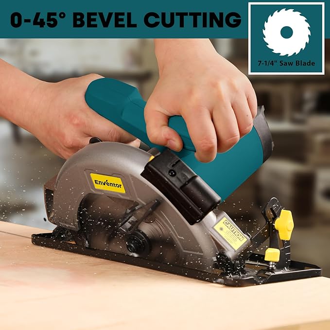 Enventor Circular Saw Corded, 11A Electric Circular Saws 7-1/4-Inch with Laser Guide, 2 Blade Saws (40T/24T), Max Cutting Depth 2-7/16"(90°), 1-8/9"(0°-45°), Single Handed Bevel, 6000RPM (Blue)