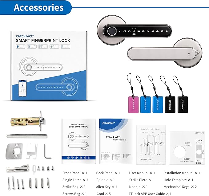 Smart Lock CATCHFACE Fingerprint Door Handle 5-1 Keyless Entry Door Lock,Smart Door Lock with Fingerprint/Code/Card/Key-Ideal for Front Door Hotel Office Office - Satin Nickel
