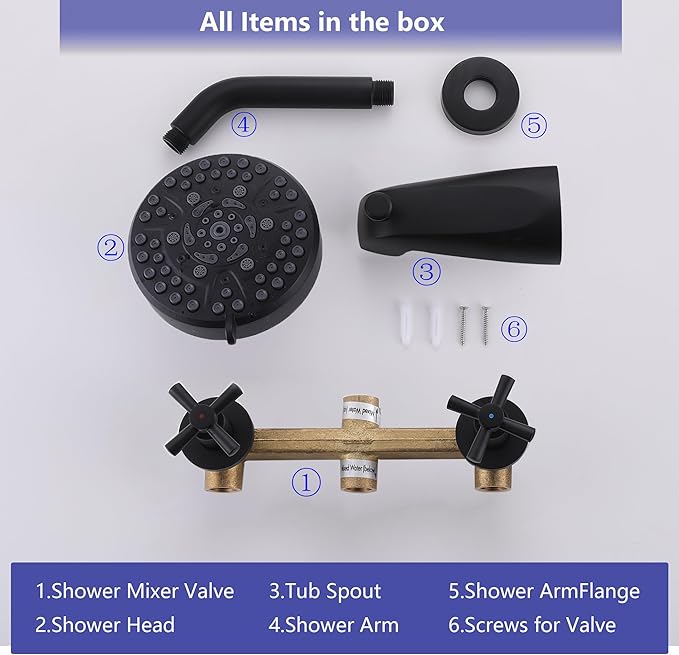 2 Handle Shower Faucet with Tub Spout Bathtub Shower Faucet Set, Tub and Shower Trim Kit Matte Black Wall Mounted