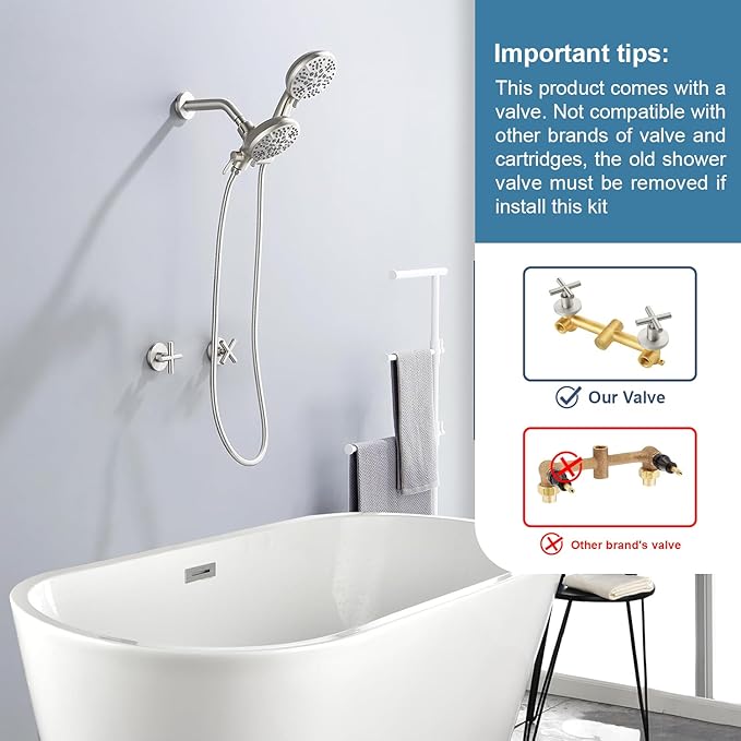 2 Handles Shower Faucet Shower System Complete 2 in 1 Shower Combo Set with Handheld Showerhead Shower Trim Kit Wall Mounted Shower Fixtures Brushed Nickel