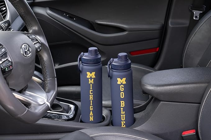 Michigan Wolverines Water Bottle - Navy Double Walled Stainless Steel 24 oz Keeps Drinks Cold or Hot