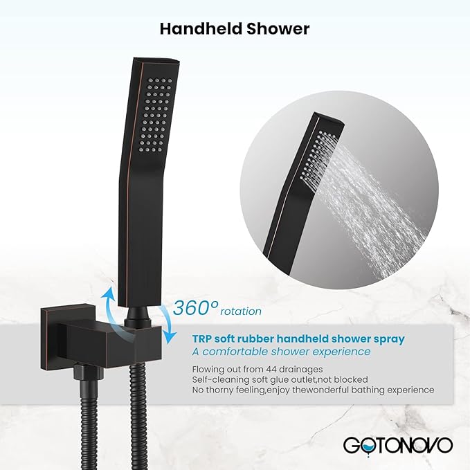 gotonovo Rain Shower Faucet System Set Rainfall Shower Head with Handheld Sprayer Waterfall Tub Spout Wall Mounted Mixer Combo Rough-in Valve and Trim Included 8 Inch Showerhead Oil Rubbed Bronze