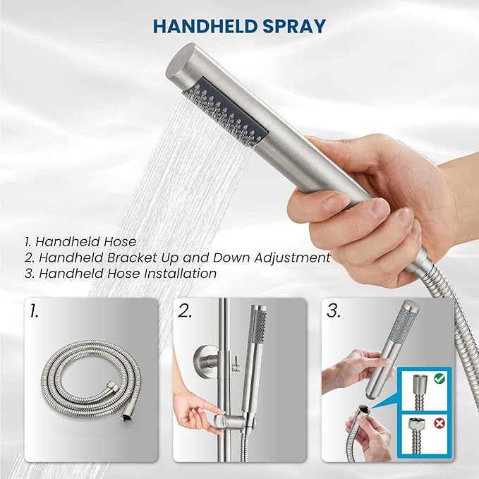 gotonovo Outdoor Shower Fixtures SUS304 Stainless Steel Rain Shower Kit Faucet High Pressure Wall Mount 2 Dual Function 8 Inch Showerhead and Handheld Spray Combo, Single Handle, Brushed Nickel