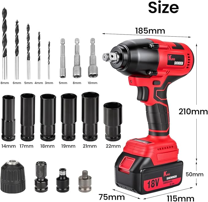 Cordless Impact Wrench, 1106 FT-lbs 1500Nm Brushless Impact Gun 1/2", 18V 2 * 5.0 Ah Multifunction Power Impact Driver for Home Car Truck Mower