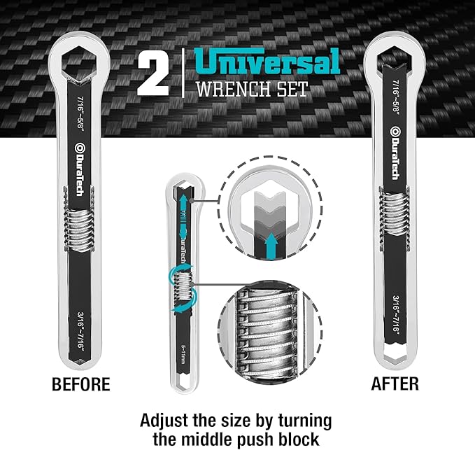 DURATECH Universal Wrench Set, Adjustable Wrench Set, SAE & Metric, 8-inch&10-inch, 44 sizes in 2 Piece, Drop Forged, ANSI standard