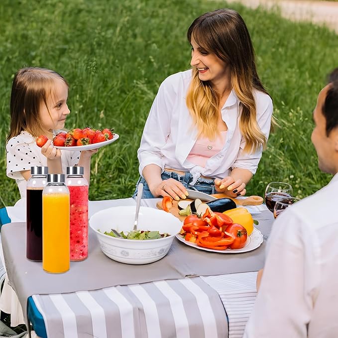 Clear Glass Water Bottles with Lids, BPA Free&Eco Friendly 100% Leak Proof,Reusable Juice Bottles Refrigerator, 18 Oz&Set of 6 (6)