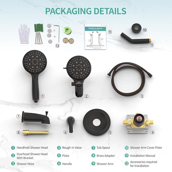SR SUN RISE 35-Spray Shower Faucet 3-Way Combo Shower Head and Hand Held Shower Separately or Together, Single-Handle Tub and Shower Trim Kit, Oil Rubbed Bronze (Valve Include)