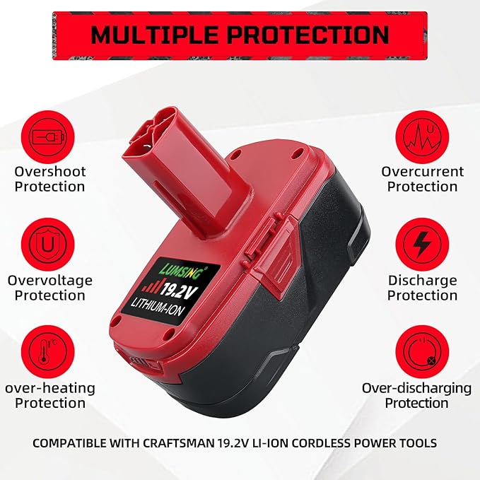 LUMSING 2Pack C-3 19.2V 7.0Ah Lithium-ion Replacement for Craftsman Battery Compatible with Craftsman 19.2V Battery DieHard C-3 315.115410 315.11485 130279005120235021 11375 Cordless Drills