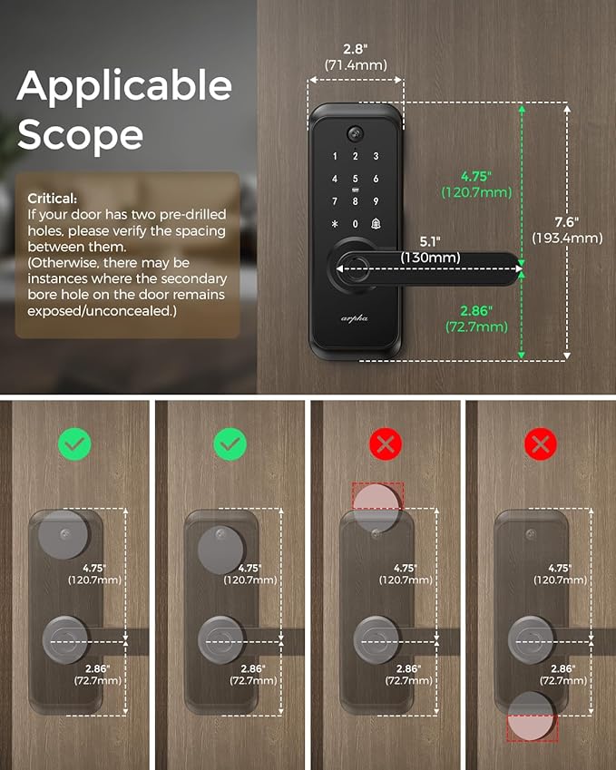 WiFi Video Smart Lock with Camera & Handle - 6-in-1 Keyless Entry (Fingerprint/App/Keypad/FOB/Key), Electric Deadbolt Door Knob for Front, Built-in WiFi, 2-Way Audio, Auto-Lock, Waterproof - Black