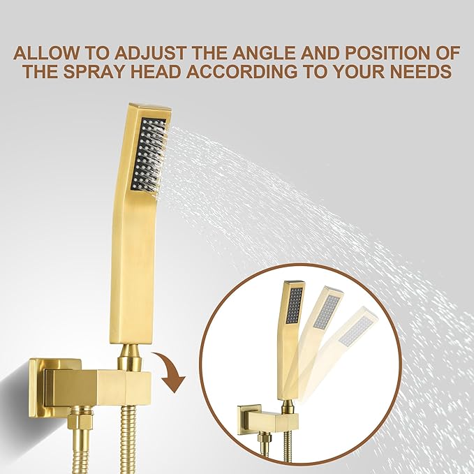 CASAINC Rainfall Shower Head Combo Set 10 Inches Bathroom Luxury Rain Shower Head with Handheld Spray Wall Mounted Shower Faucet Set with Valve and Trim (Brushed Gold)