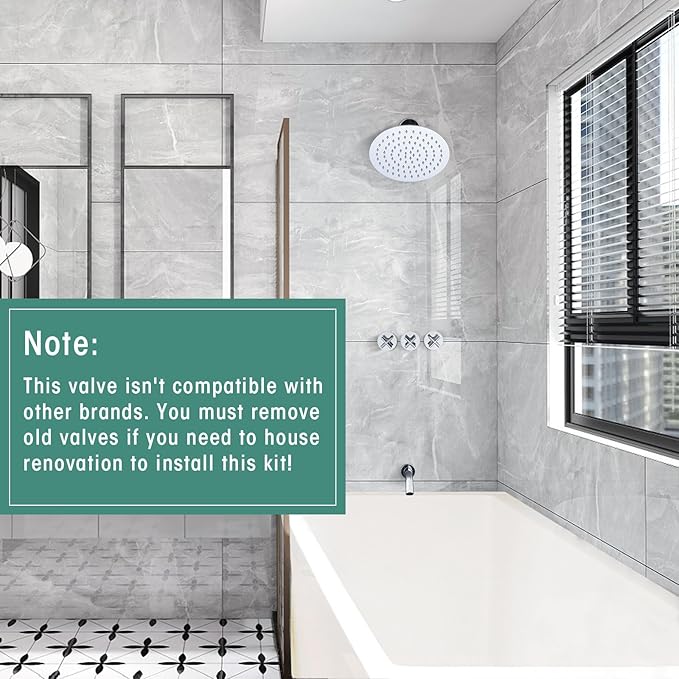 PROOX 3 Handle Tub Shower Faucet Set, 8" Rainfall Shower Head with Tub and Shower Trim Kit with Rough-in Valve, Polished Chrome Bathtub Shower Faucets, Wall Mounted Bathroom Rain Shower System