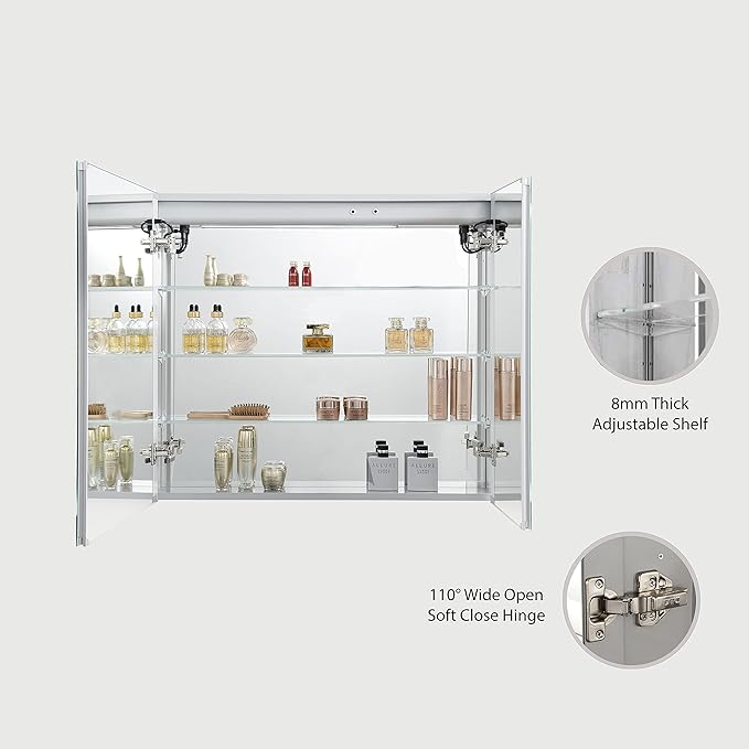 Blossom LED Mirror Medicine Cabinet with Lights, 36x32 Inch | LED Lighted Bathroom Medicine Cabinet | Recessed or Surface with Defogger, 3 Color Dimmer | Makeup Mirror | 36"x32"