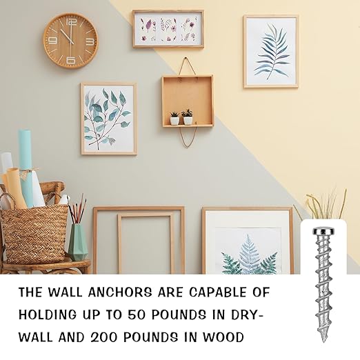 Blulu 100 Pcs Drywall Anchors 1/4 x 1-1/2 Inch Silver Pan Head Alloy Steel Light Wall Anchors Heavy Duty Self Drilling Screws for Drywall, Wood and Other Masonry Materials