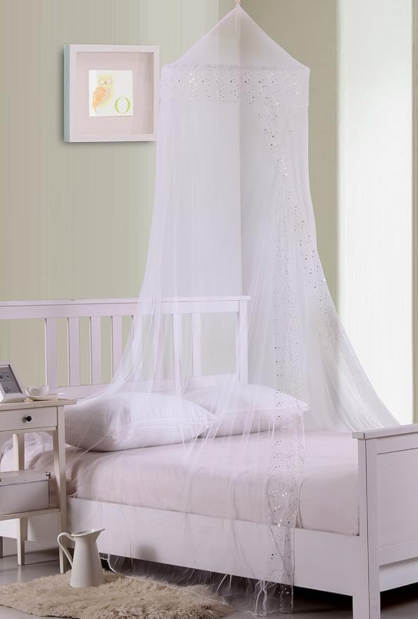 Fantasy Kids Galaxy Collapsible Hoop Sheer Bed Canopy, One Size, White