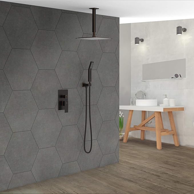 SunCleanse Rainfall Shower Faucet Set Oil Rubbed Bronze Shower Combo Set for Bathroom with High Pressure 10 inch Shower Head with Handheld Shower Valves Shower Head and Handheld Ceiling Mounted