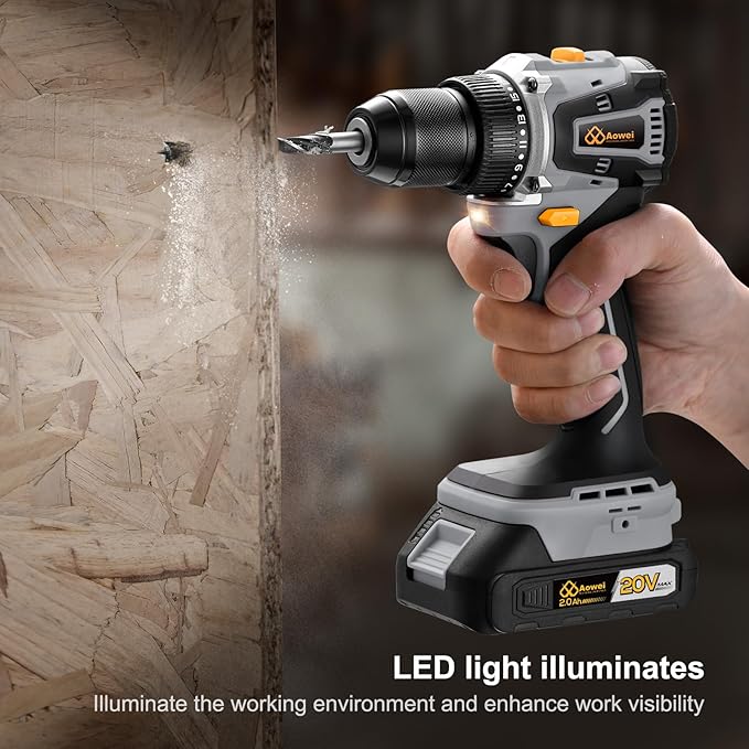 20V Brushless Cordless Lithium-Ion Drill Set, Compact Design, Gray Rechargeable Lithium-Ion Drill Kit, including 2.0Ah Battery, Charger and 3/8-inch Keyless Chuck
