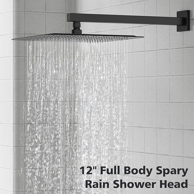Gabrylly Black Shower Faucet Set, All Metal Rain Shower System with 12” Rain Shower Head, Shower Head with Handheld Combo,Shower Valve Include, Matte Black
